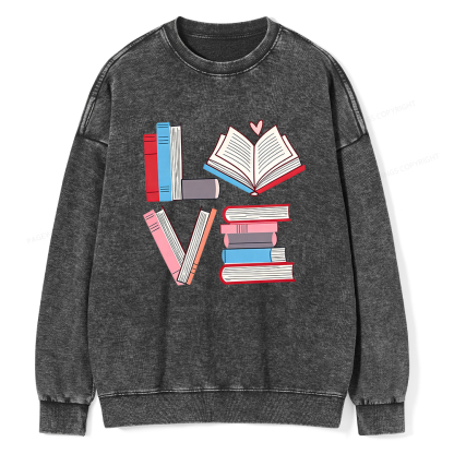 Pagewings Books Lovers Valentines Unisex Washed Sweatshirt