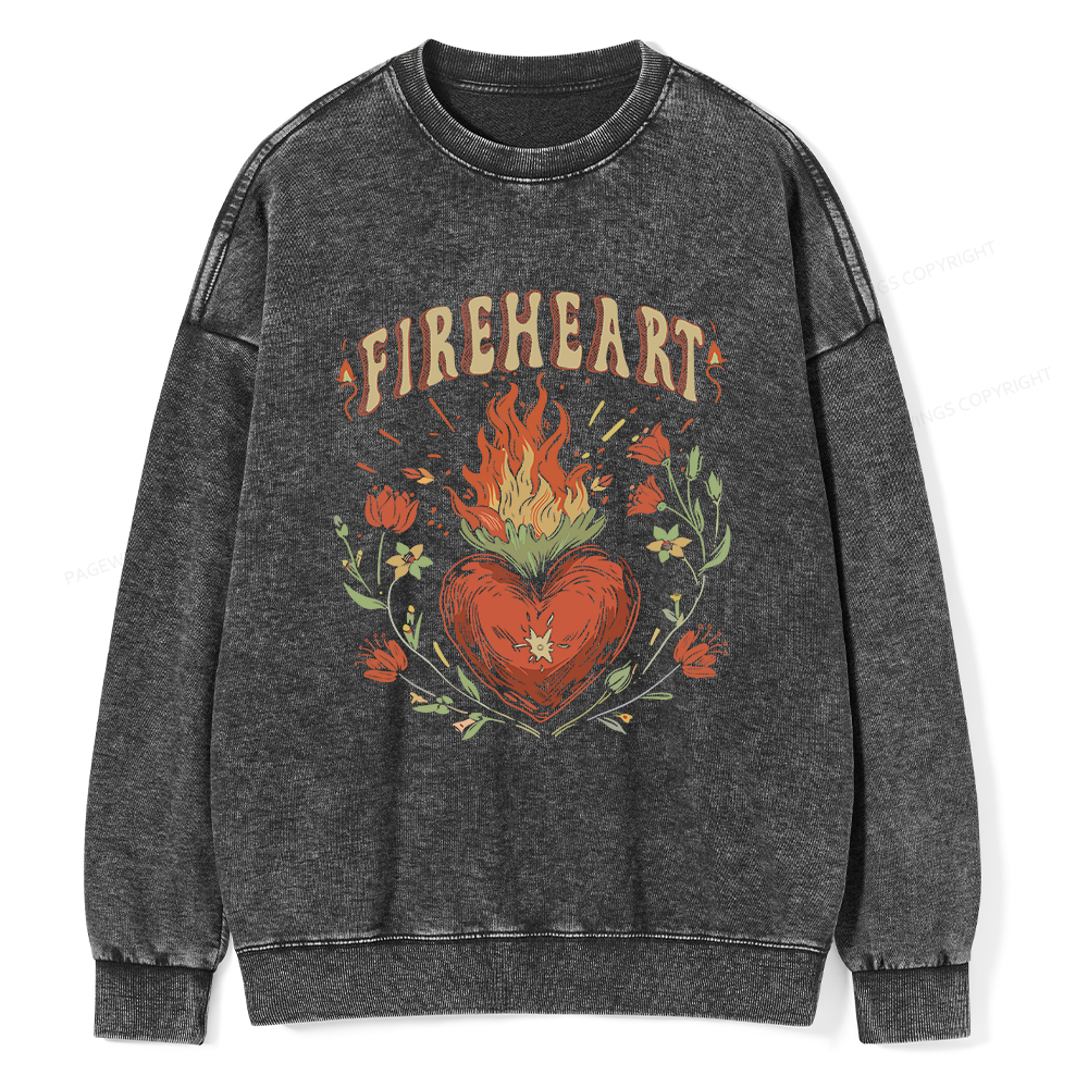 Pagewings Vintage Fire-heart Shirt Unisex Washed Sweatshirt