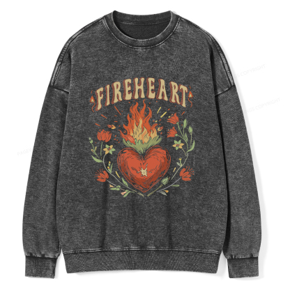 Pagewings Vintage Fire-heart Shirt Unisex Washed Sweatshirt