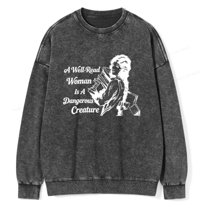 Pagewings A Well-Read Woman Is A Dangerous Creature Unisex Washed Sweatshirt