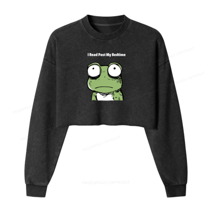 Pagewings I Read Past My Bedtime Washed Crop Sweatshirt