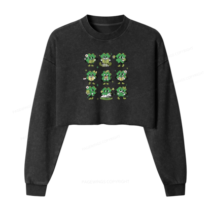 Pagewings St Patrick’s Day Book Lovers Librarian Washed Crop Sweatshirt