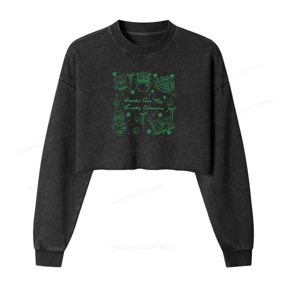 Pagewings St Patrick’s Day Lucky Reader Washed Crop Sweatshirt