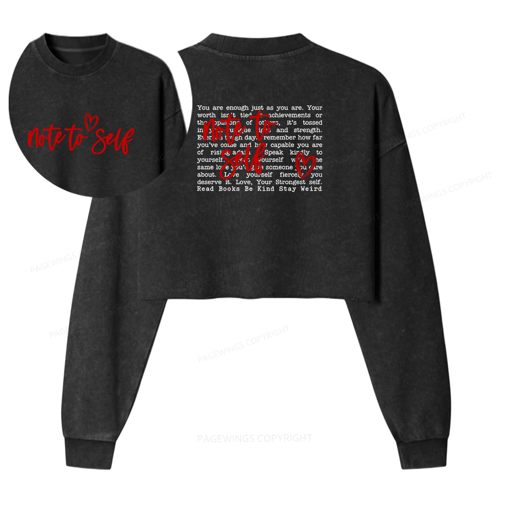 Pagewings Note To Self Washed Crop Sweatshirt