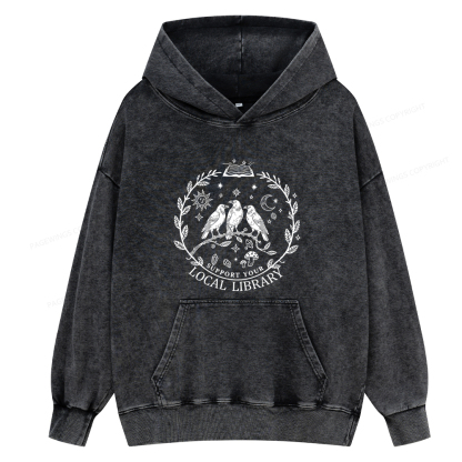 Pagewings Support Your Local Library Unisex Washed Hoodie