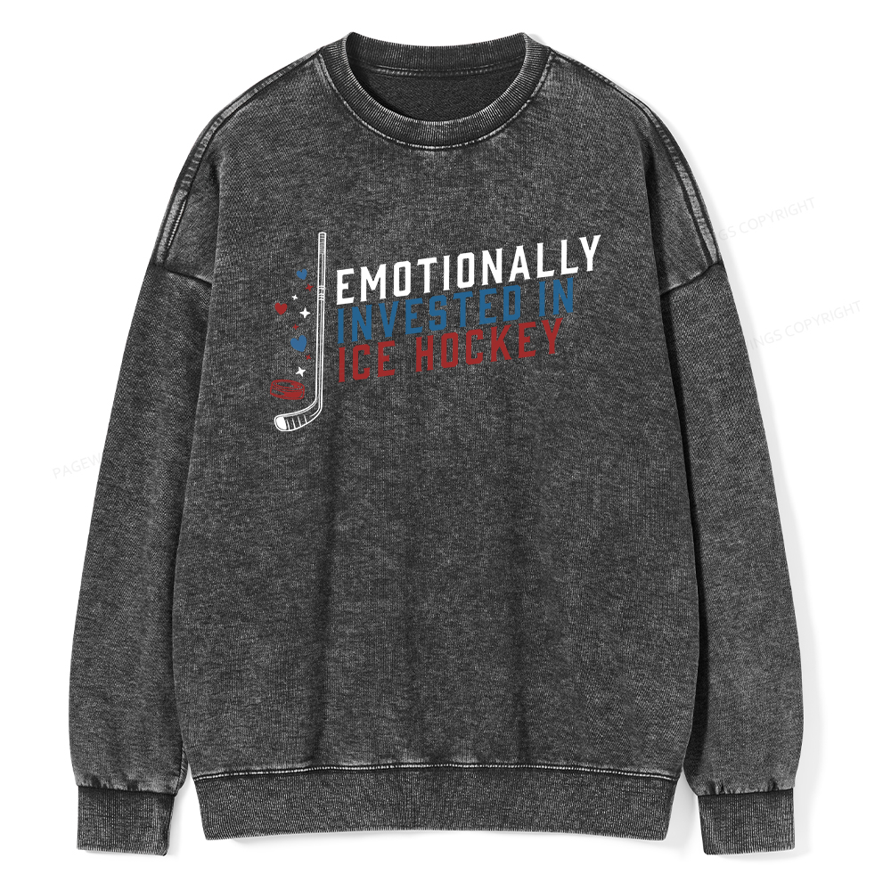 Pagewings Emotionally Invested in Ice Hockey Unisex Washed Sweatshirt