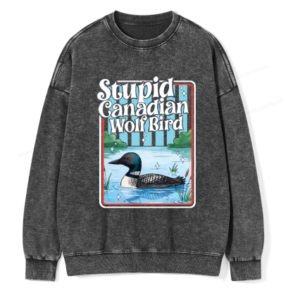 Pagewings Stupid Canadian Wolf Bird Unisex Washed Sweatshirt