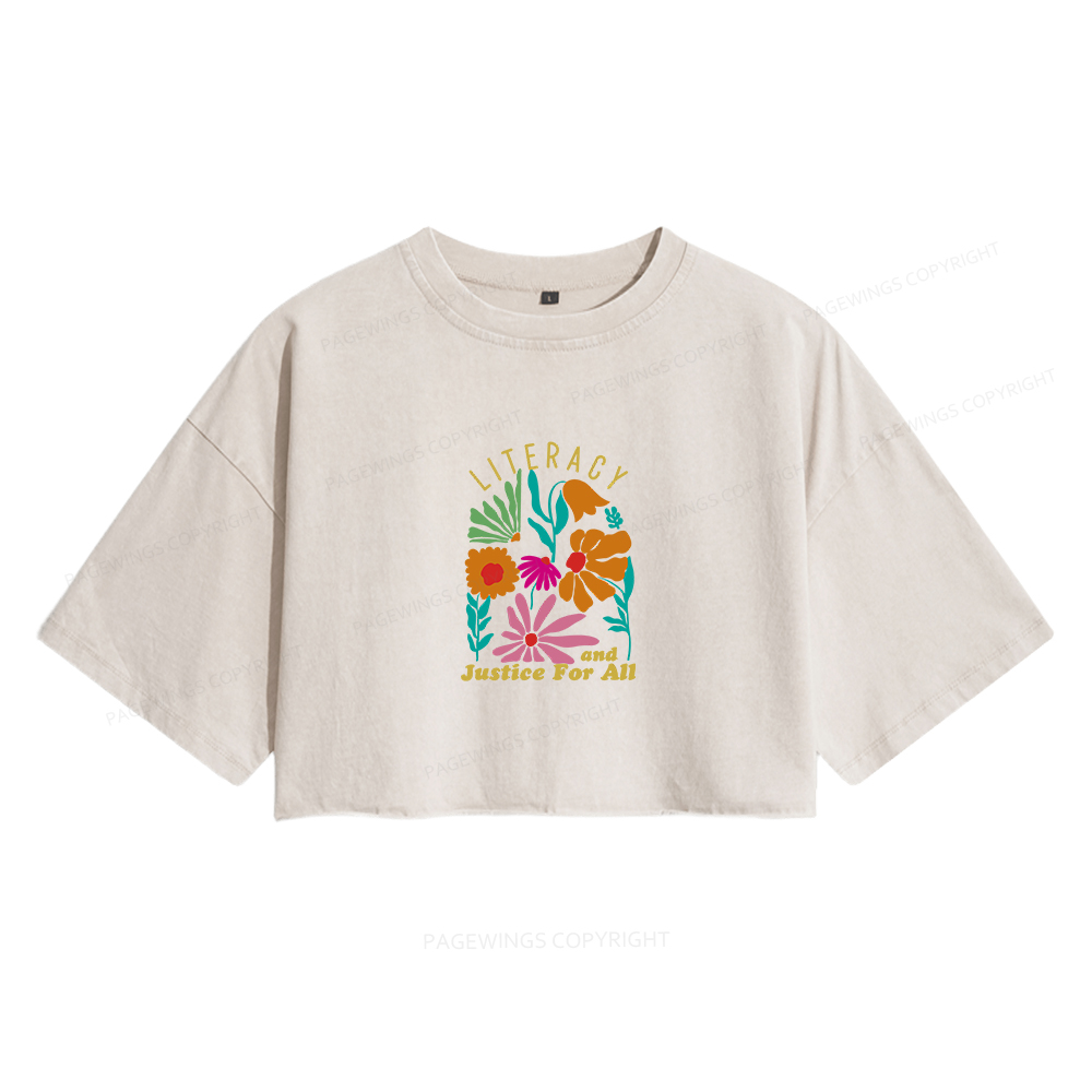 Pagewings Literacy And Justice Women's Washed Cropped T-shirt