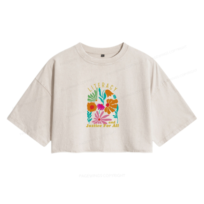 Pagewings Literacy And Justice Women's Washed Cropped T-shirt