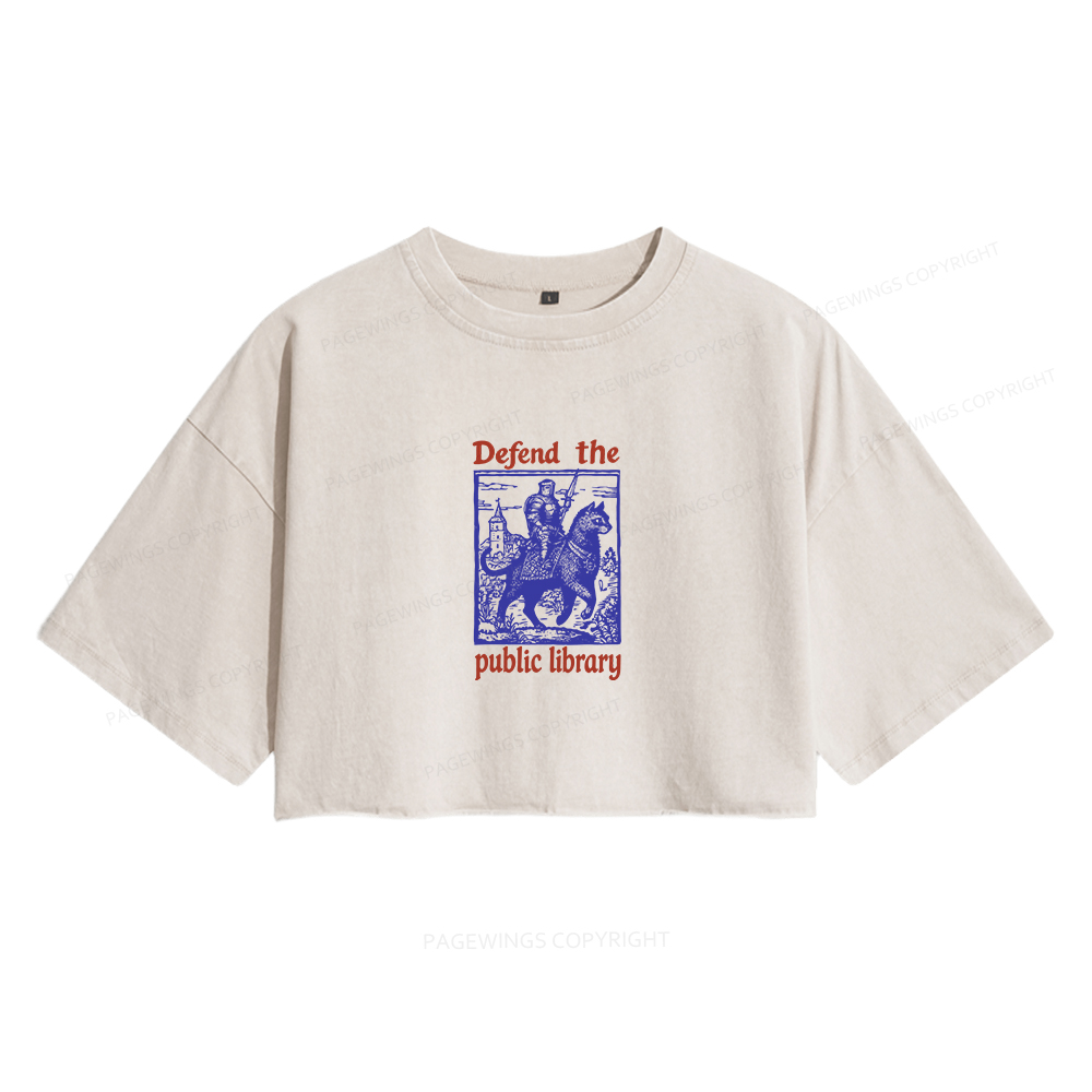 Pagewings Defend the Public Library Women's Washed Cropped T-shirt