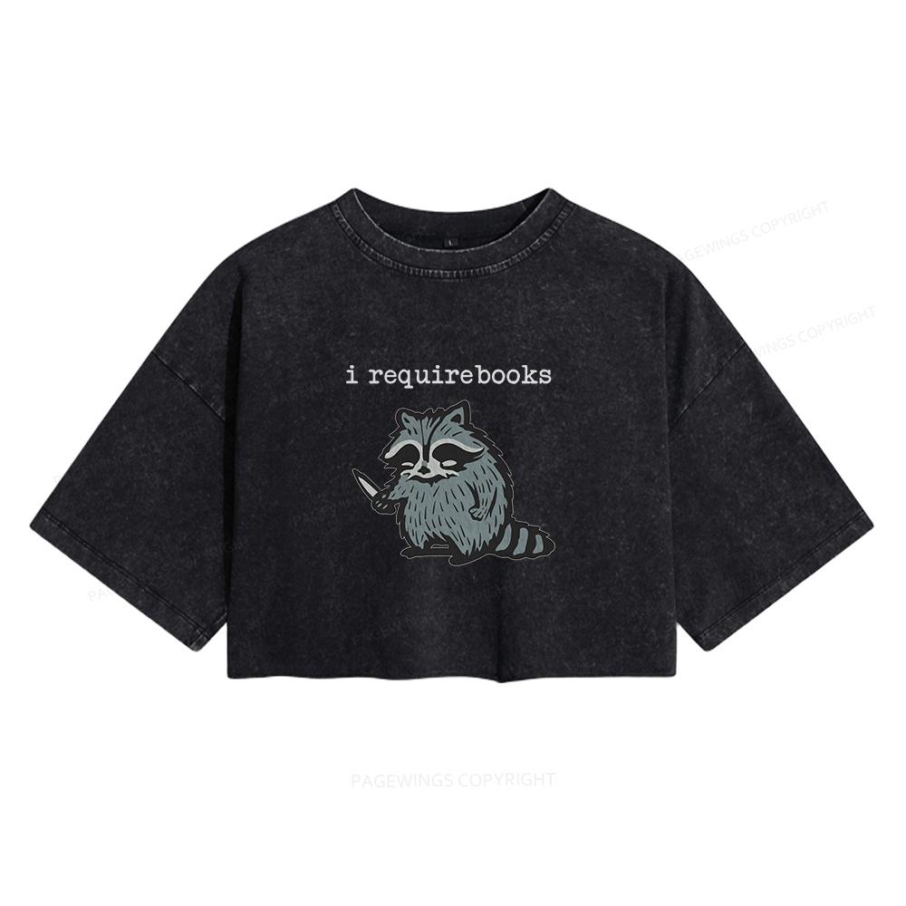 Pagewings I Require Books Women's Washed Cropped T-shirt
