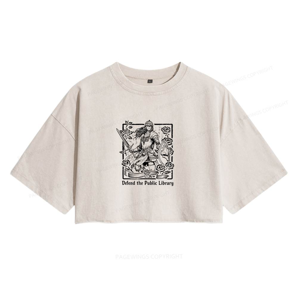 Pagewings Defend The Public Library Women's Washed Cropped T-shirt