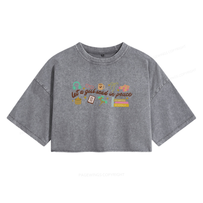 Pagewings Let a Girl Read in Peace Women's Washed Cropped T-shirt