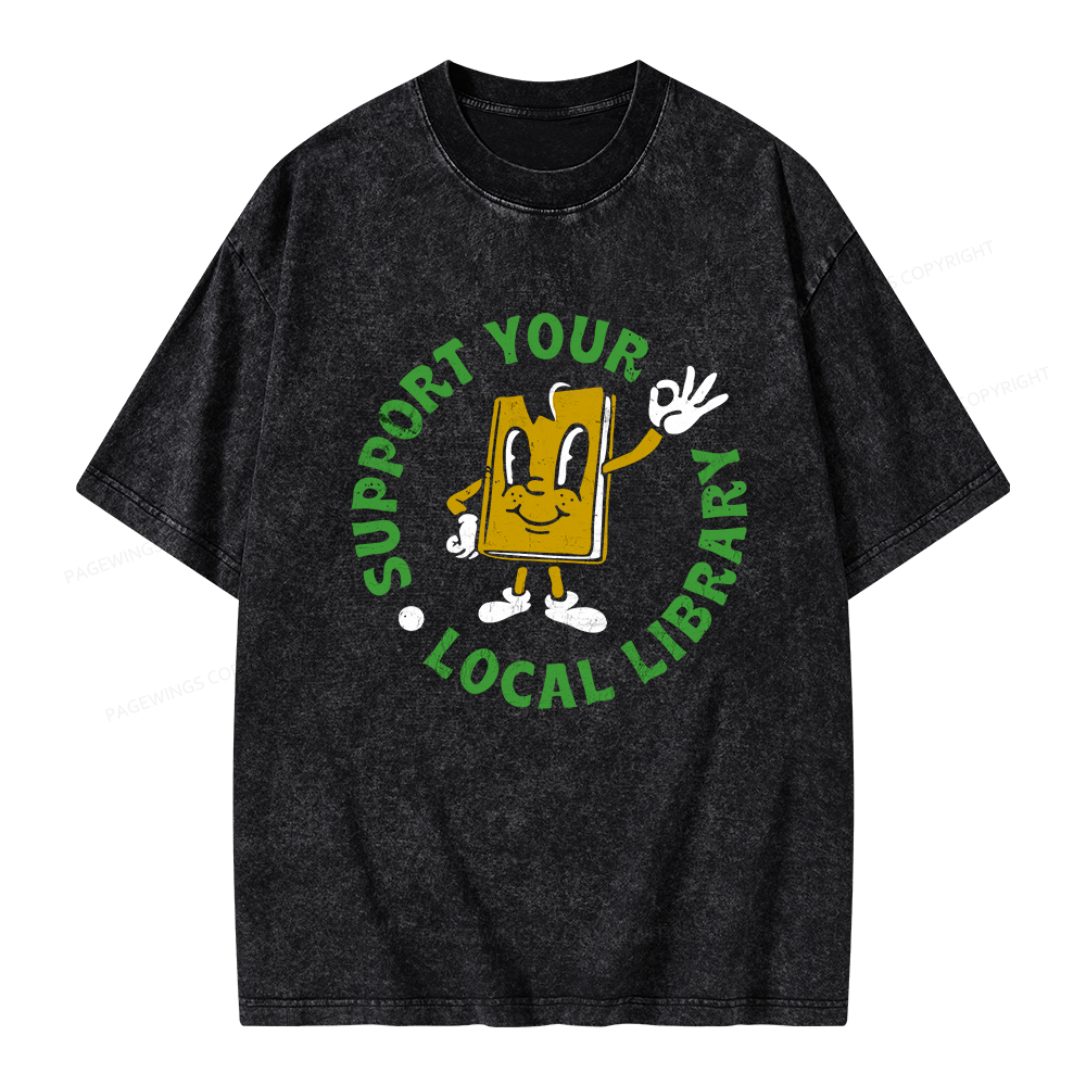 Pagewings Support Your Local Library Adult Unisex Washed T-shirt