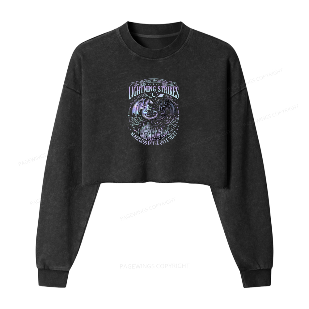 Pagewings Dragon Fantasy Book Lover Washed Crop Sweatshirt