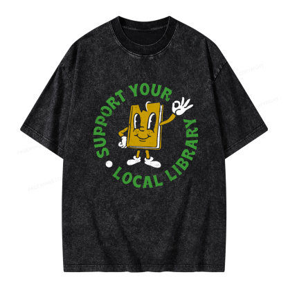 Pagewings Support Your Local Library Adult Unisex Washed T-shirt