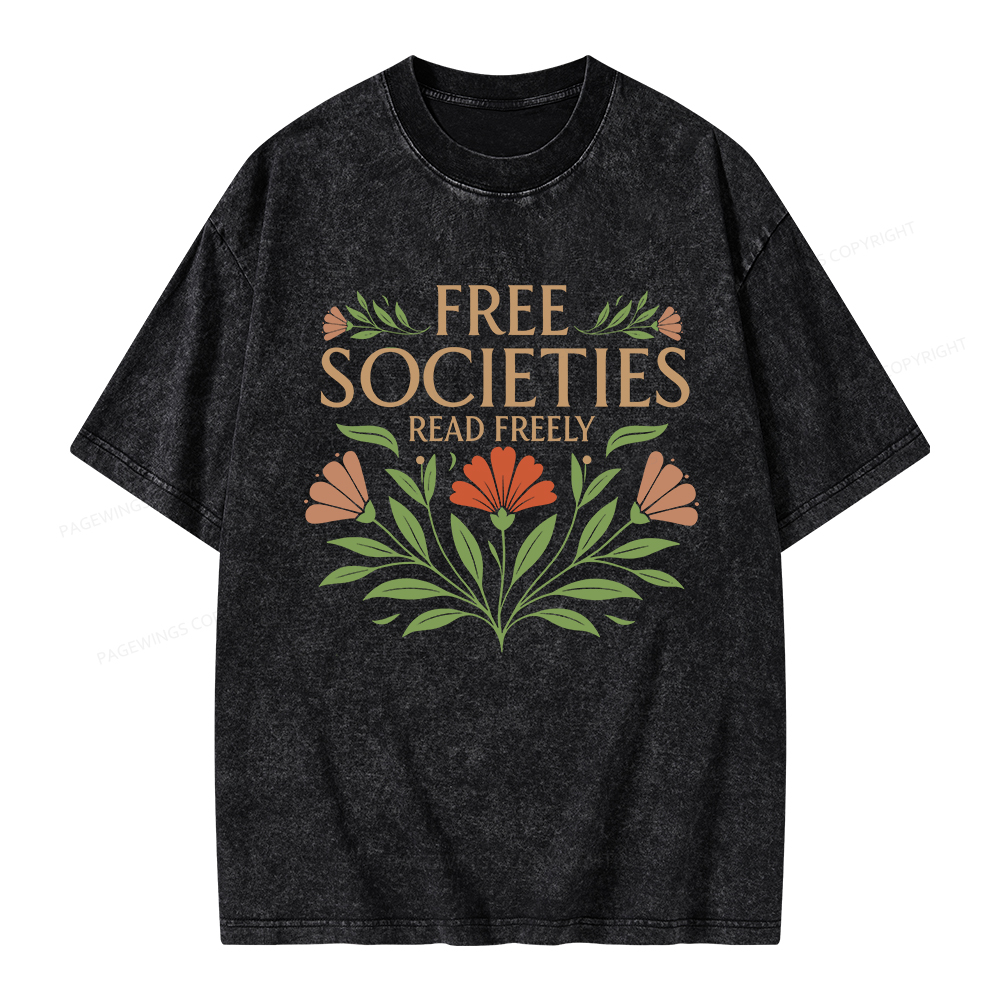 Pagewings Free Societies Read Freely Unisex Washed T-shirt