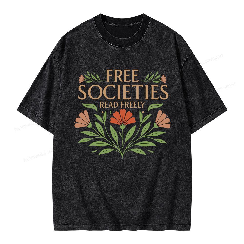 Pagewings Free Societies Read Freely Unisex Washed T-shirt