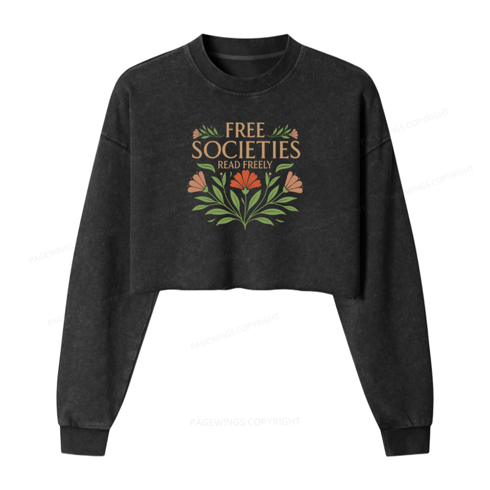 Pagewings Free Societies Read Freely Washed Crop Sweatshirt