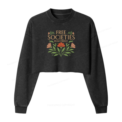 Pagewings Free Societies Read Freely Washed Crop Sweatshirt