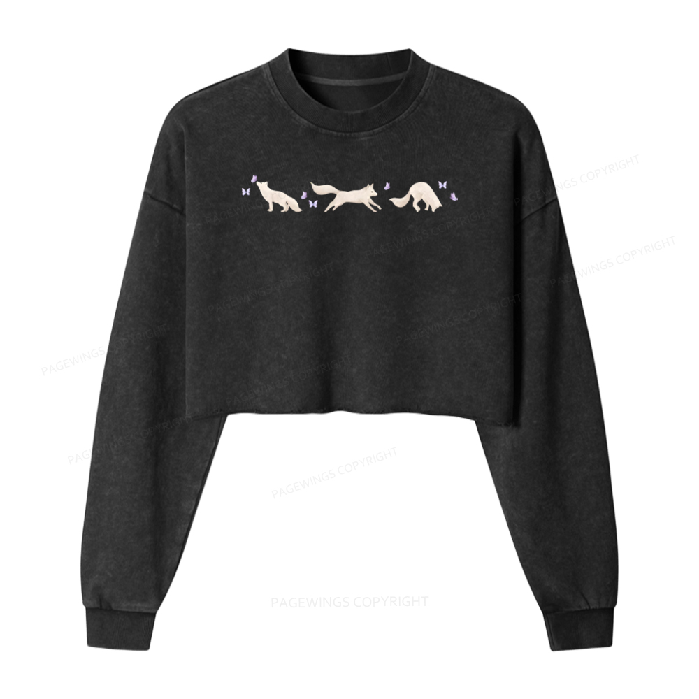 Pagewings Fantasy Books Lover Washed Crop Sweatshirt