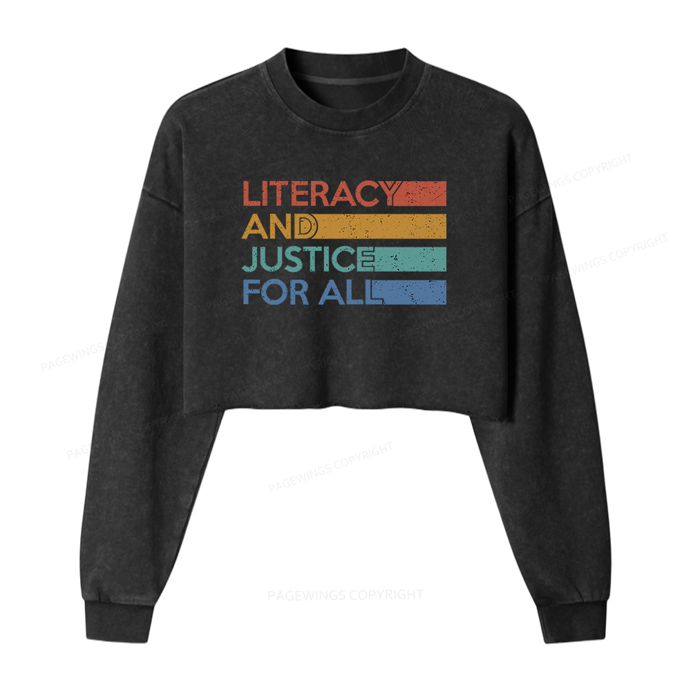 Pagewings Literacy and Justice For All Washed Crop Sweatshirt