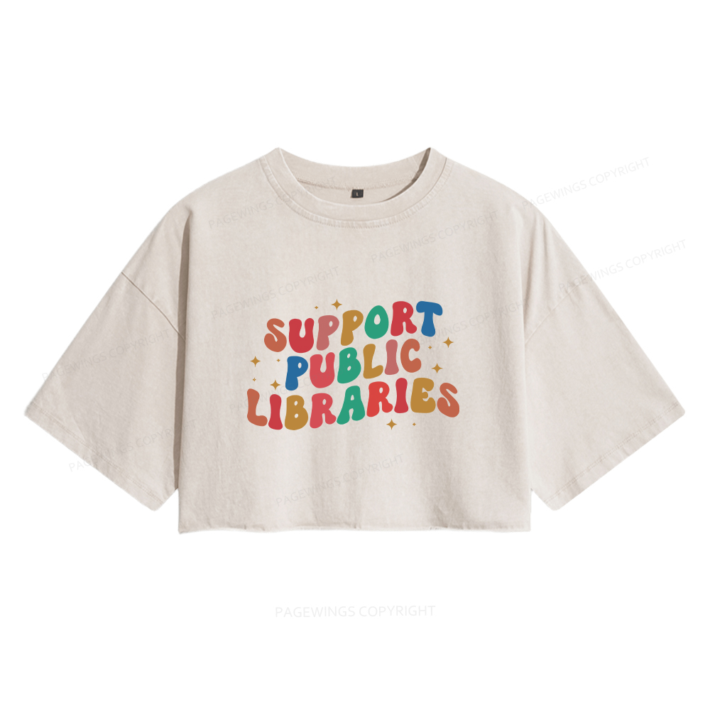 Pagewings Public Library Women's Washed Cropped T-shirt