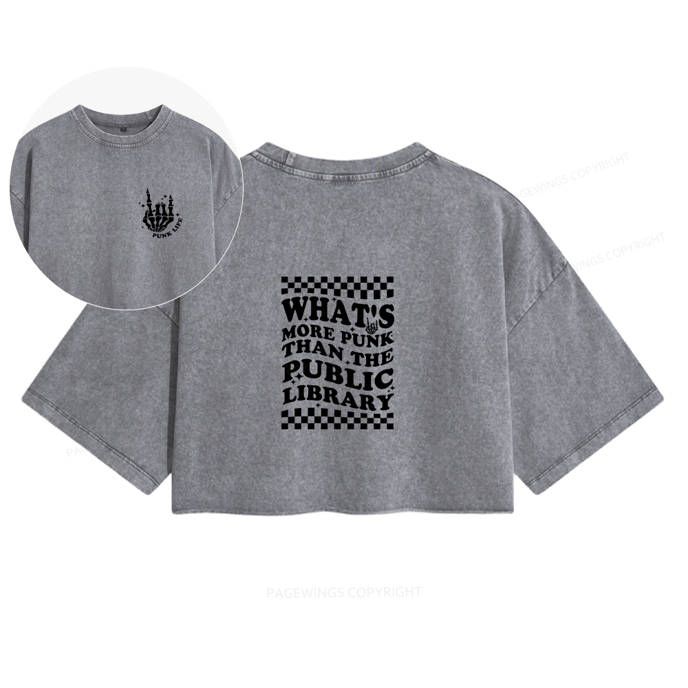 Pagewings Punk The Public Library Women's Washed Cropped T-shirt