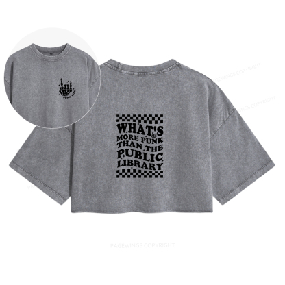 Pagewings Punk The Public Library Women's Washed Cropped T-shirt