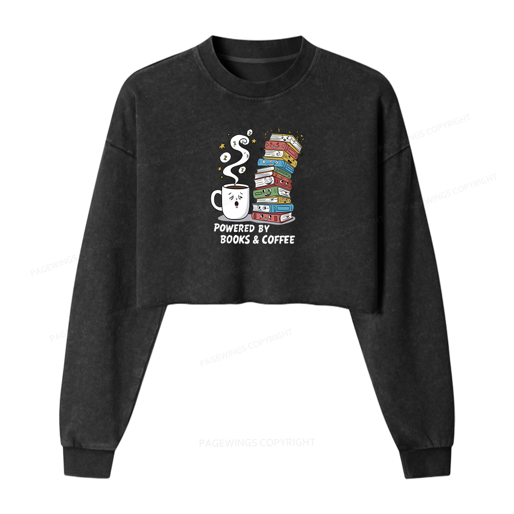 Pagewings Powered By Books And Coffee Washed Crop Sweatshirt