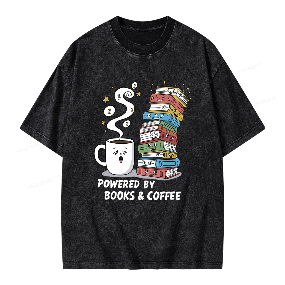 Pagewings Powered By Books And Coffee Unisex Washed T-shirt