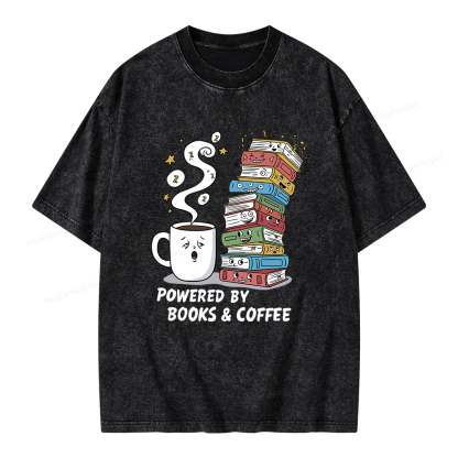 Pagewings Powered By Books And Coffee Unisex Washed T-shirt