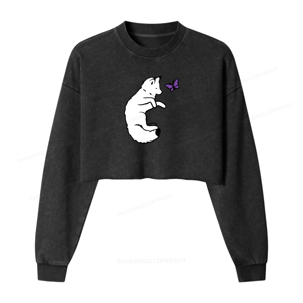 Pagewings Snow Fox Washed Crop Sweatshirt