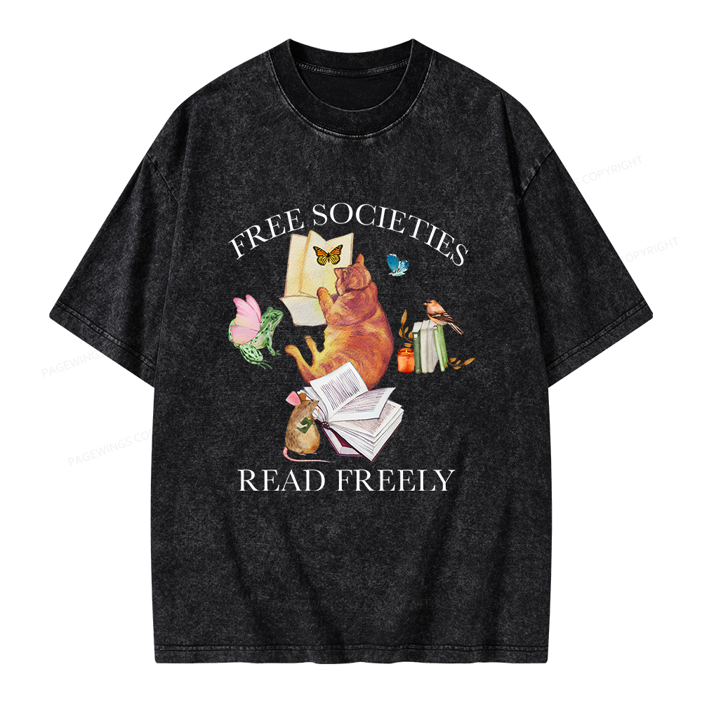 Pagewings Free societies read freely shirt Unisex Washed T-shirt