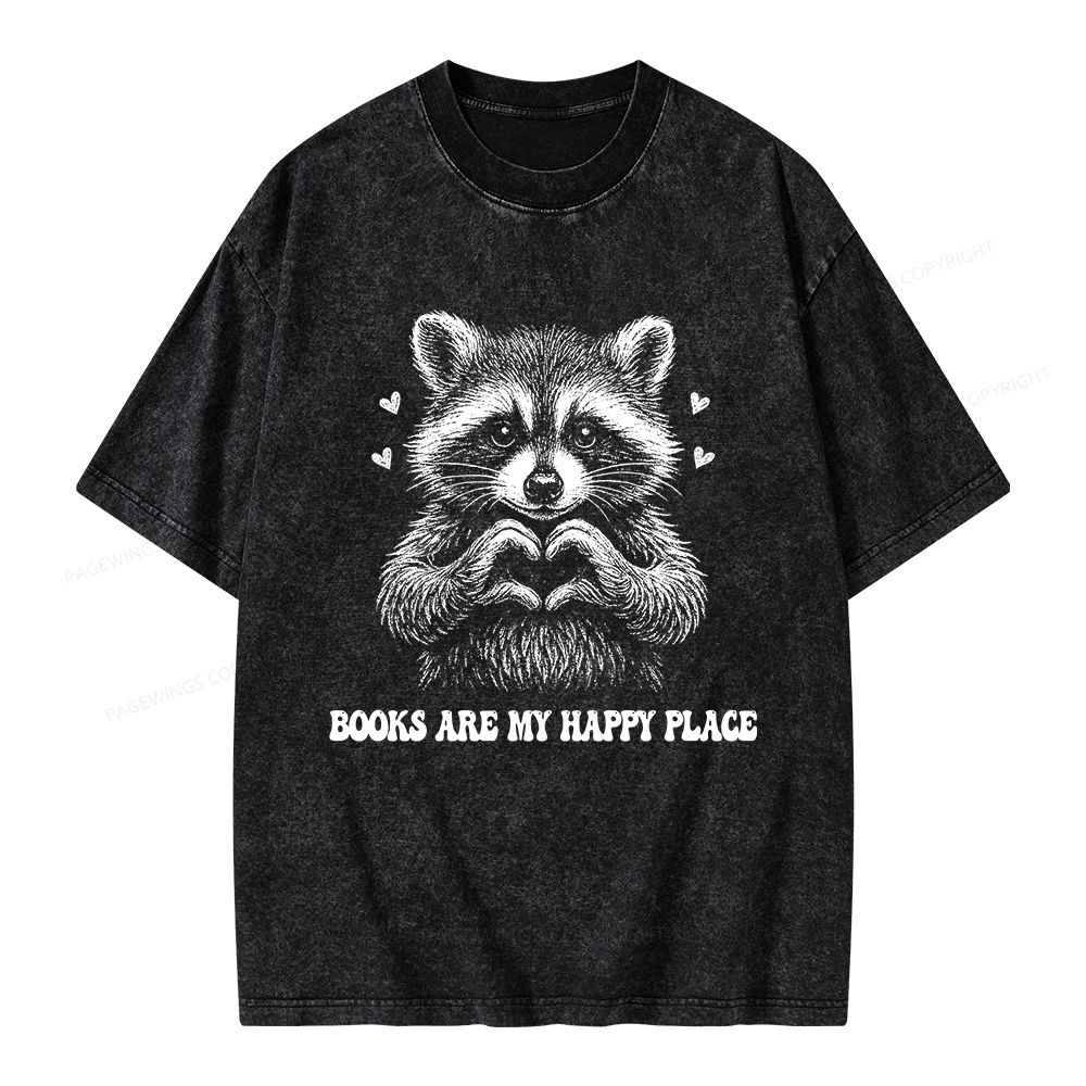 Pagewings Books are My Happy Place Unisex Washed T-shirt
