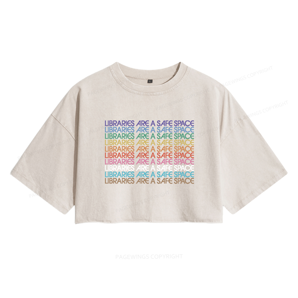 Pagewings Libraries Are For Everyone Women's Washed Cropped T-shirt
