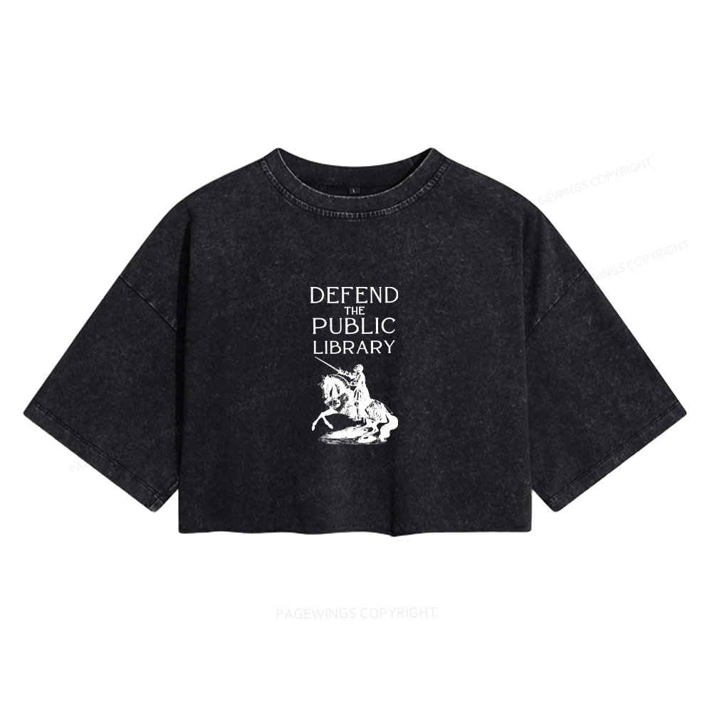 Pagewings Defend The Public Library Women's Washed Cropped T-shirt