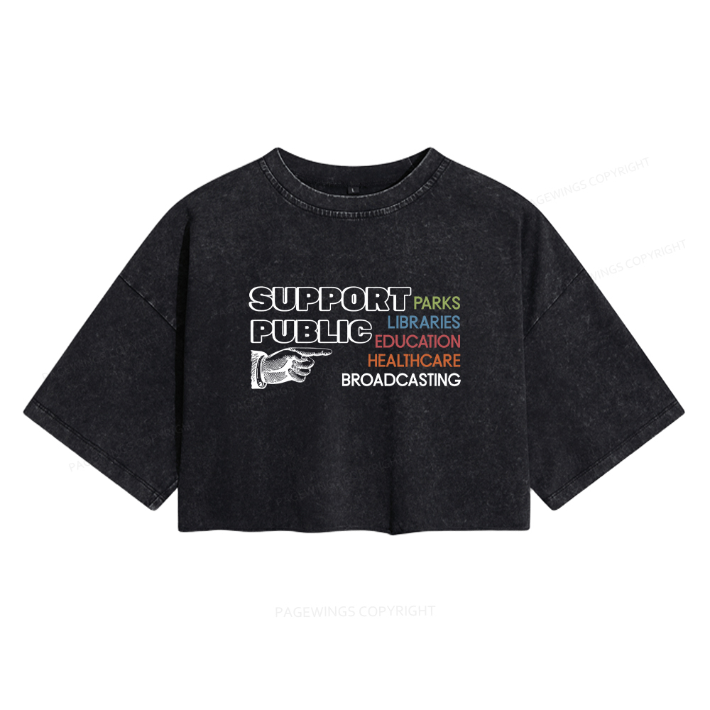 Pagewings Support Public Parks Libraries Education Women's Washed Cropped T-shirt