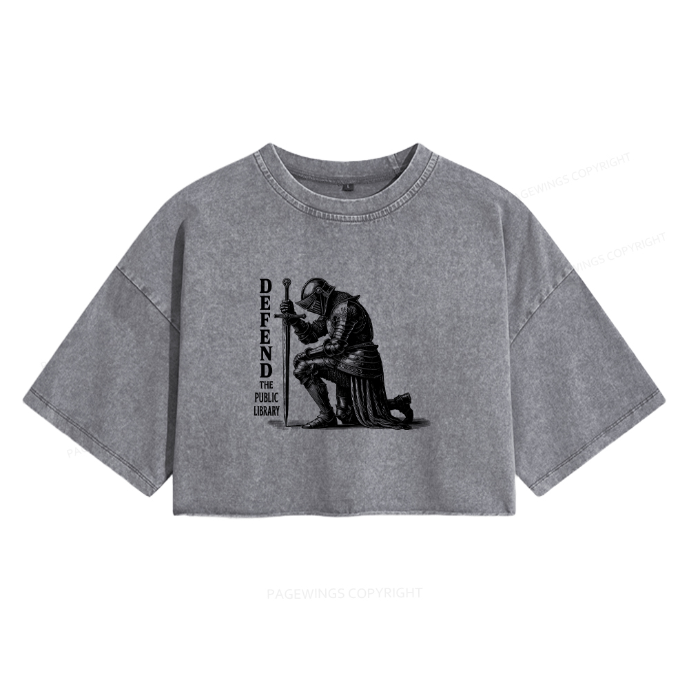 Pagewings Defend the Public Library Women's Washed Cropped T-shirt