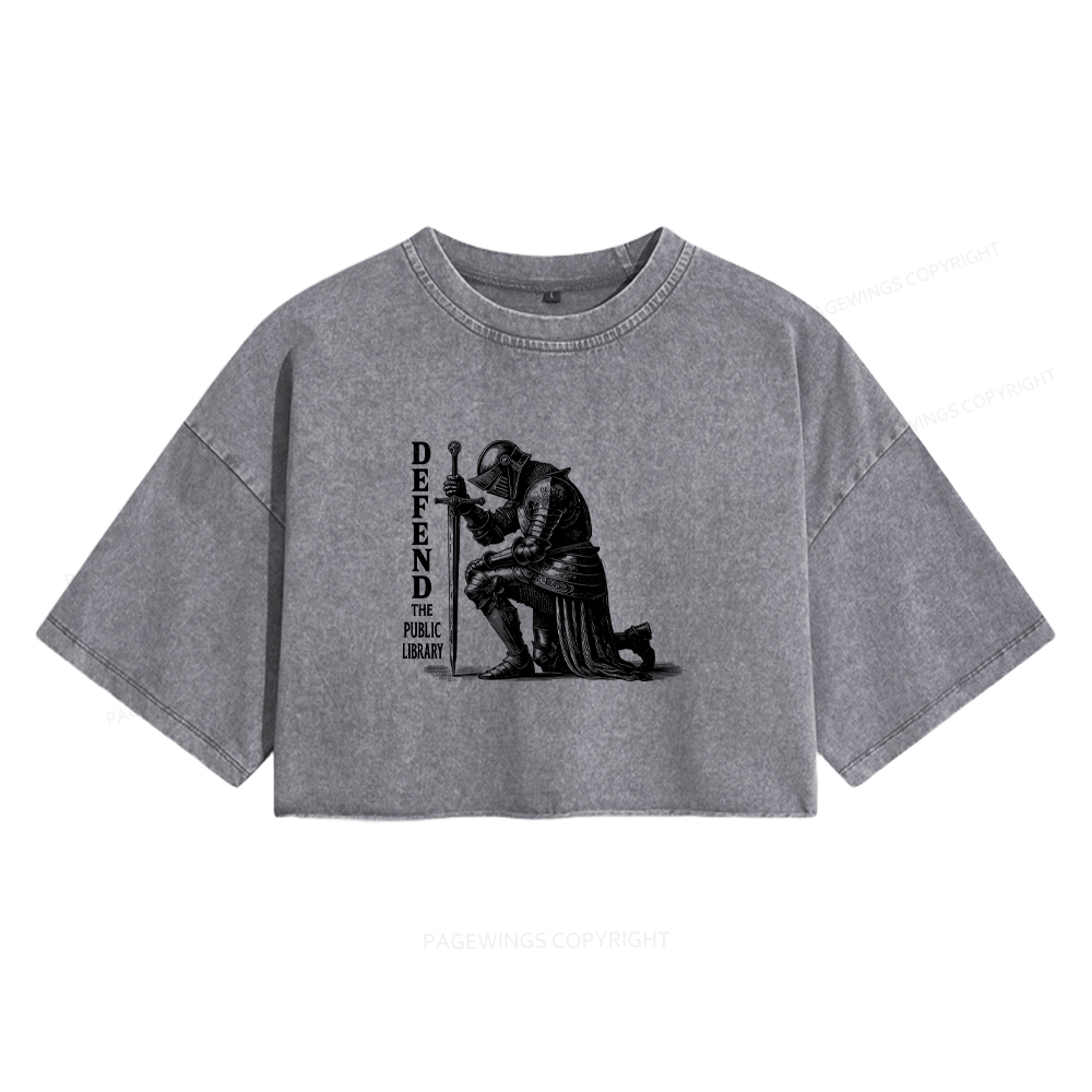 Pagewings Defend the Public Library Women's Washed Cropped T-shirt