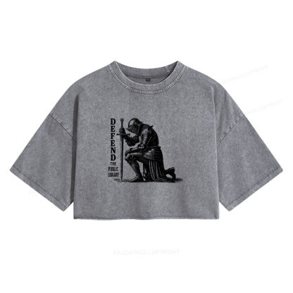 Pagewings Defend the Public Library Women's Washed Cropped T-shirt