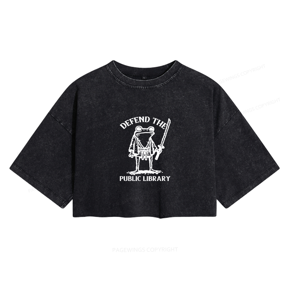 Pagewings Defend Your Public Library Women's Washed Cropped T-shirt