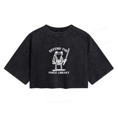 Pagewings Defend Your Public Library Women's Washed Cropped T-shirt