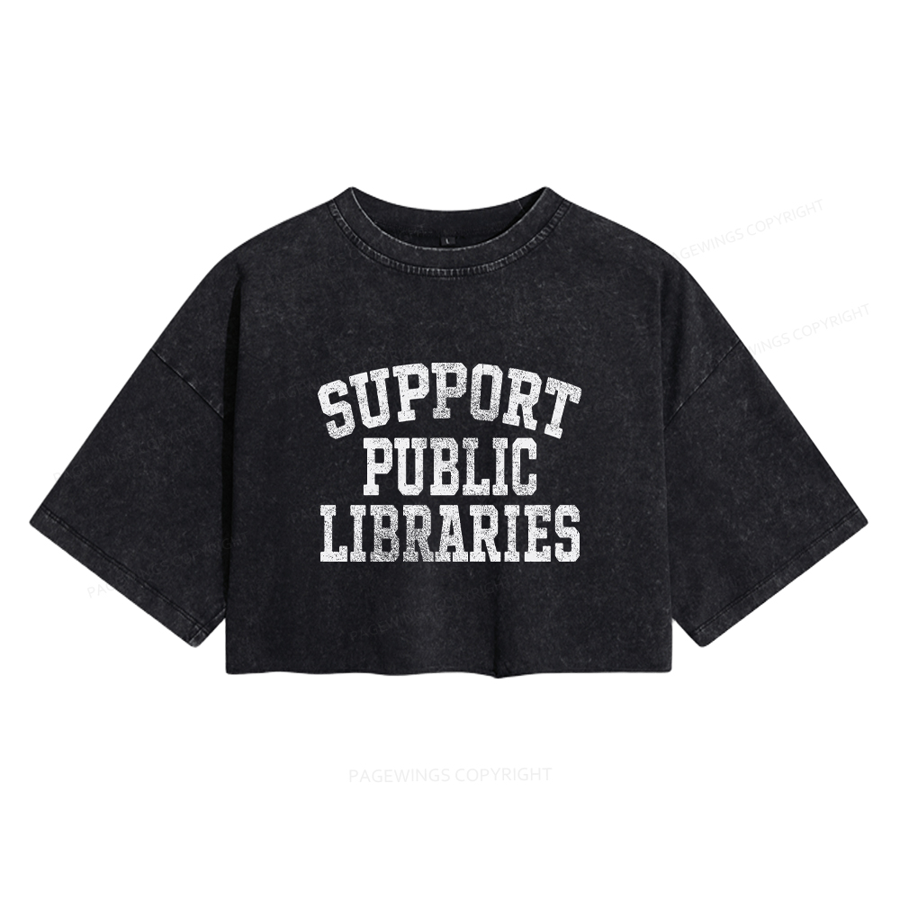 Pagewings Support Public Libraries Women's Washed Cropped T-shirt