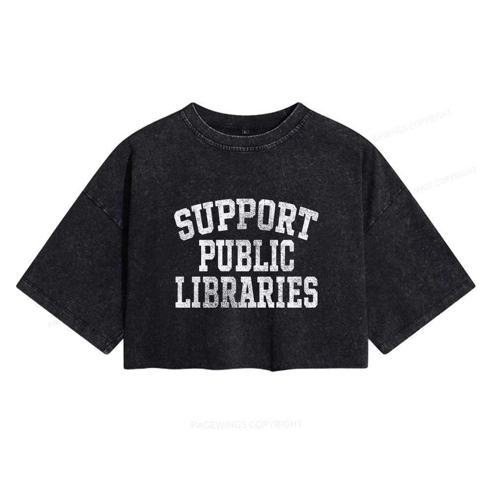 Pagewings Support Public Libraries Women's Washed Cropped T-shirt