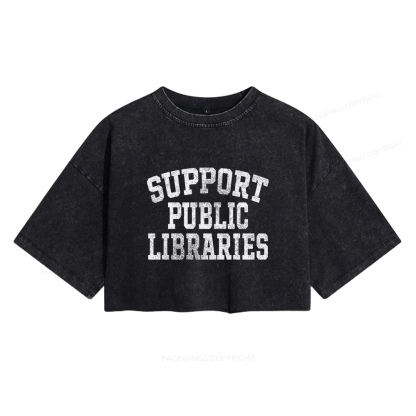 Pagewings Support Public Libraries Women's Washed Cropped T-shirt
