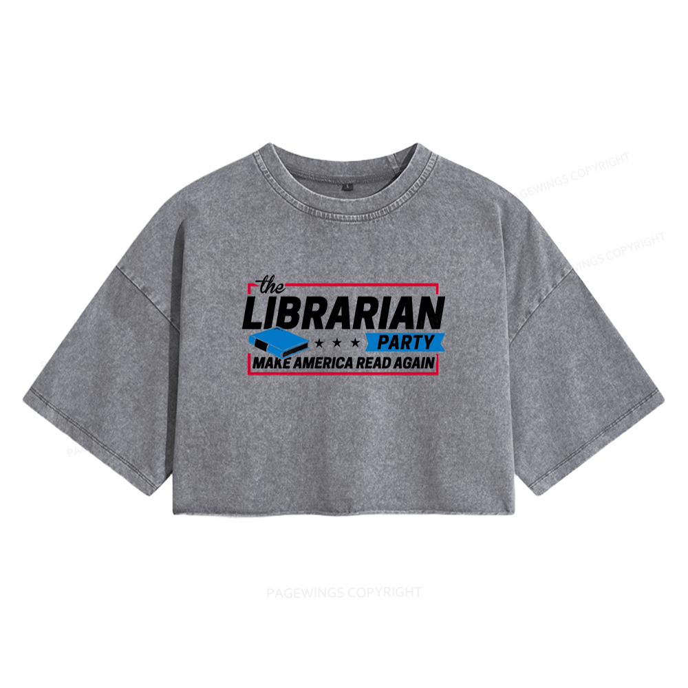 Pagewings The Librarian Party Women's Washed Cropped T-shirt