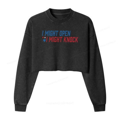 Pagewings I Might Knock Washed Crop Sweatshirt