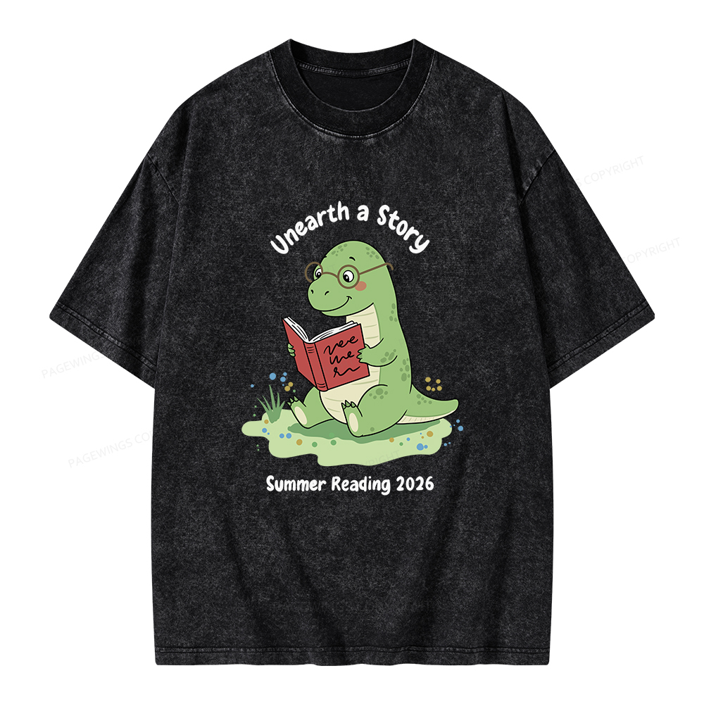 Pagewings Unearth A Story Dinosaur Summer Reading Unisex Washed T-shirt