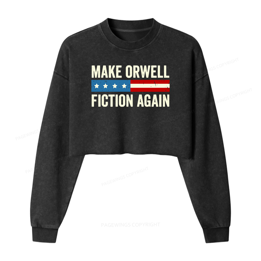 Pagewings Make Orwell Fiction Again Washed Crop Sweatshirt